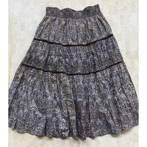 Jude Connally Broom Skirt Brown Herringbone Lined Cotton Maxi Stretch Sz Large